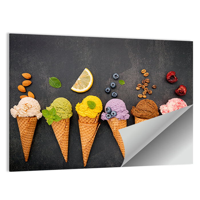 Six Ice Cream Cone Flavors Wall Art as a poster print