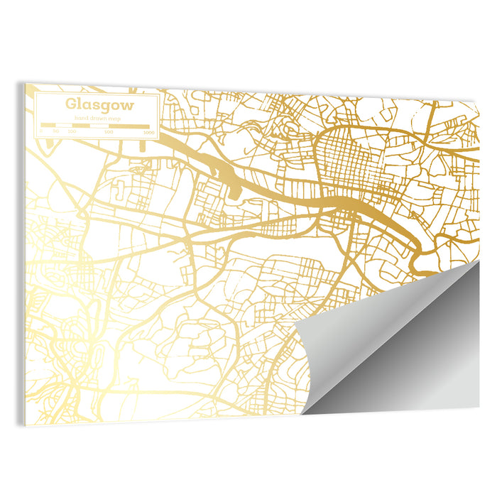 Glasgow Gold Line Map Wall Art as a poster print