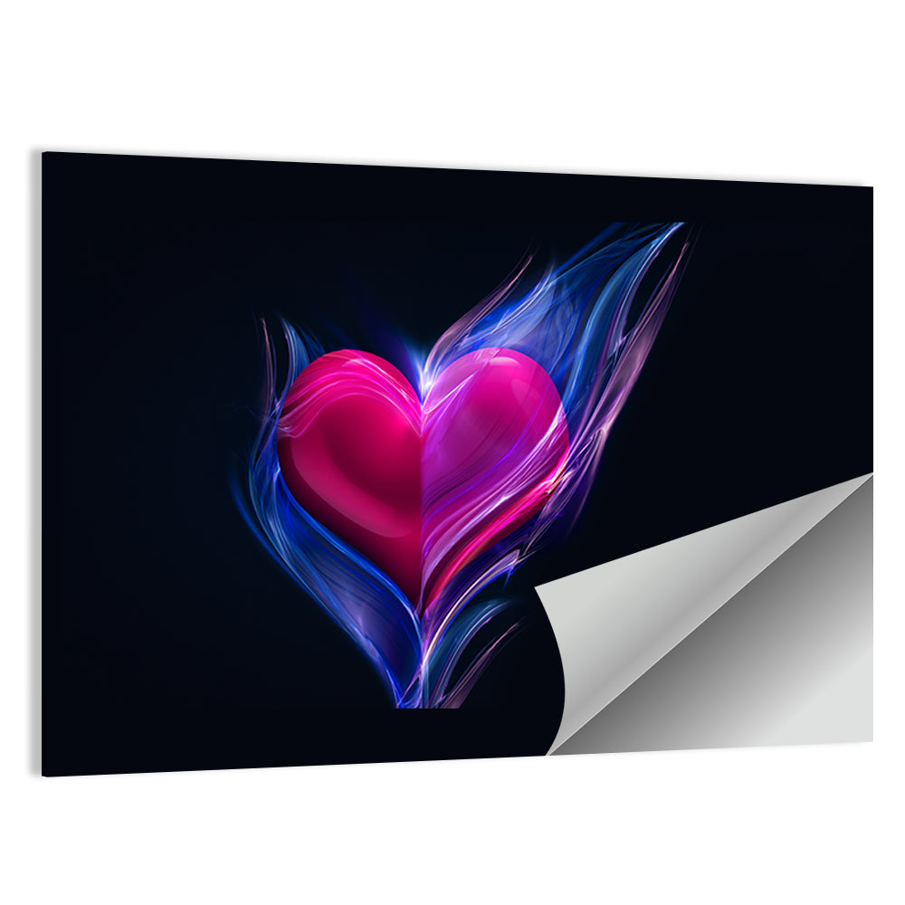 Burning Pink Heart In Blue Fire Wall Art