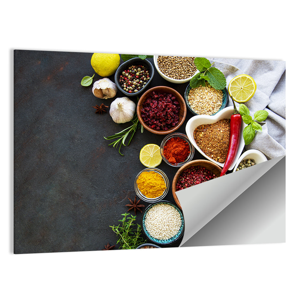 Various Spices In A Bowls Wall Art