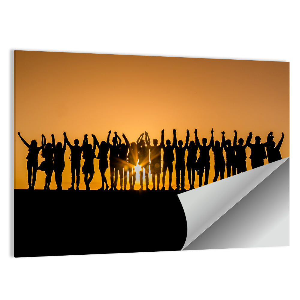 Children Silhouette Against Sunset Wall Art