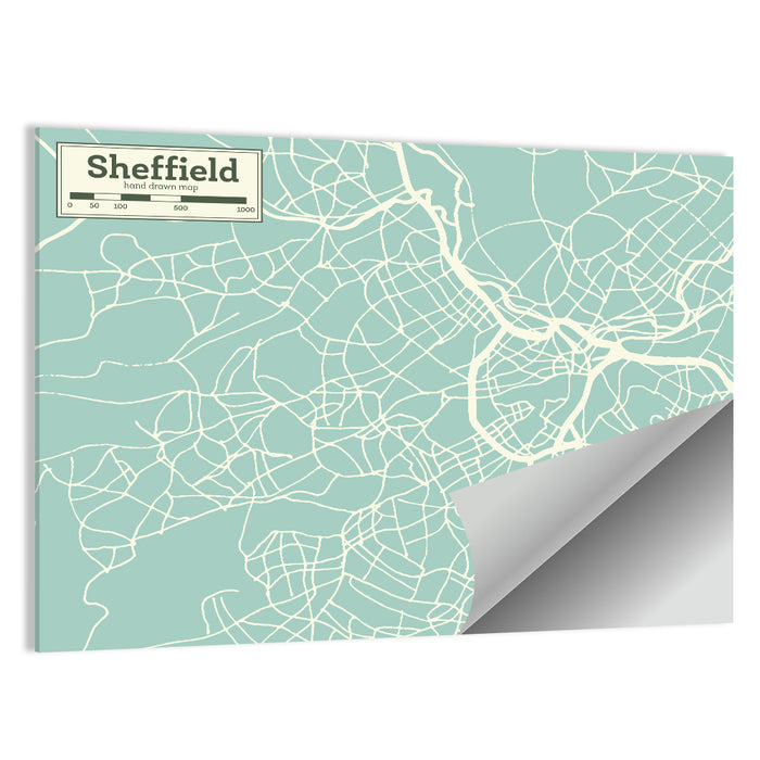 Sheffield City Map, Light Blue Wall Art as a poster print