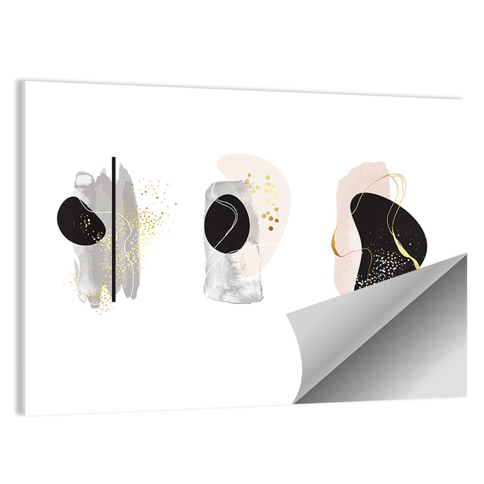 Minimalist Abstract Triptych with Gold Accents Wall Art as a poster print