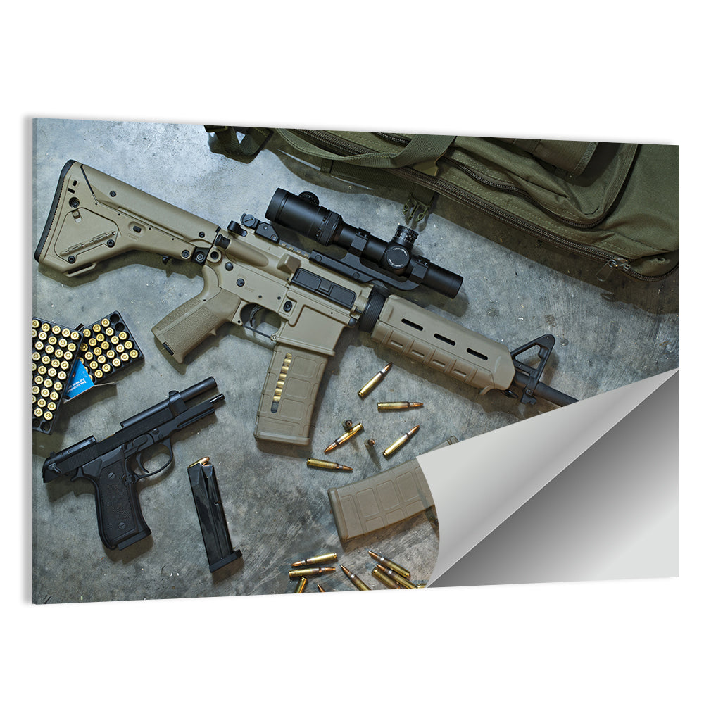 Scoped Rifle and Handgun with Ammo Wall Art