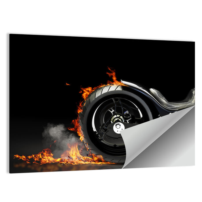 Motorcycle Burnout with Flames Wall Art as a poster print
