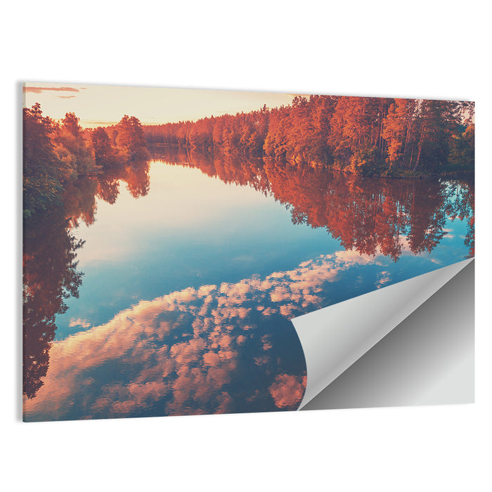Golden Sunrise Over Reflective Lake Wall Art as a poster print