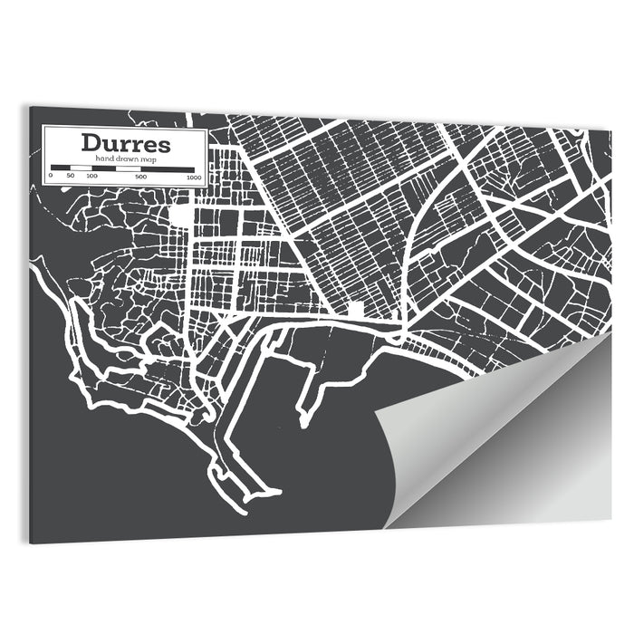 Durres City Map Wall Art as a poster print