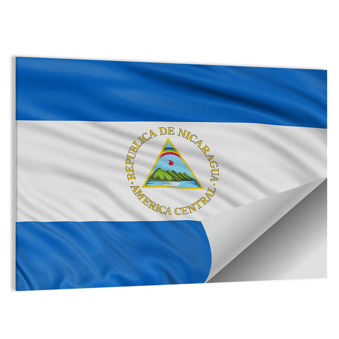 Nicaraguan Flag with Emblem Wall Art as a poster print