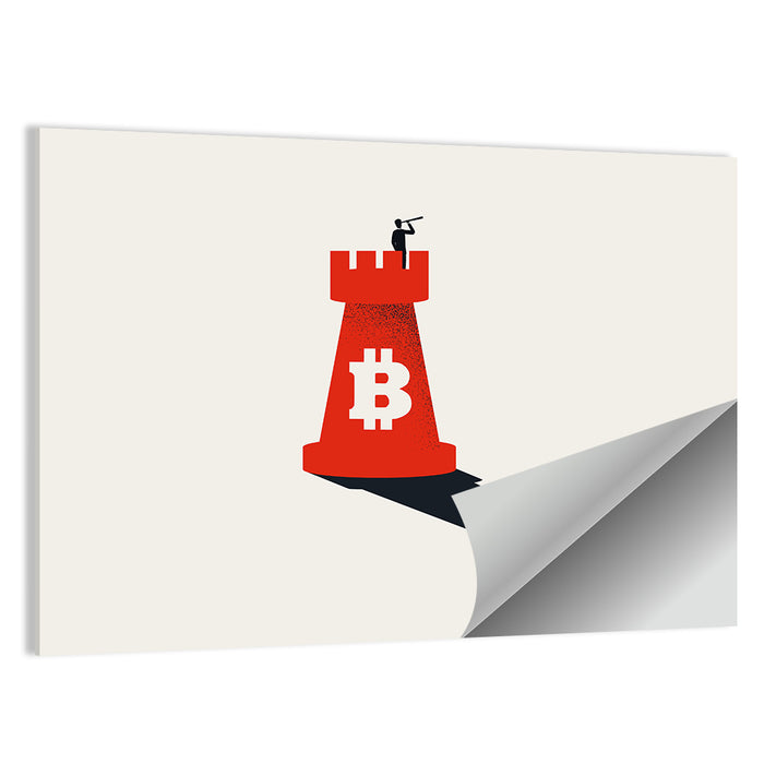 Rook Tower with Bitcoin Emblem Wall Art as a poster print