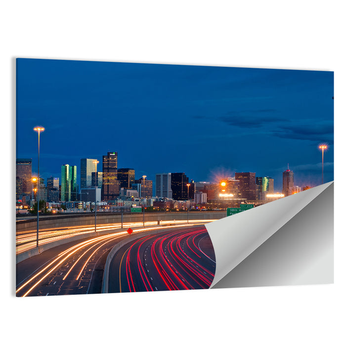 Denver Skyline with Light Trails Wall Art as a poster print