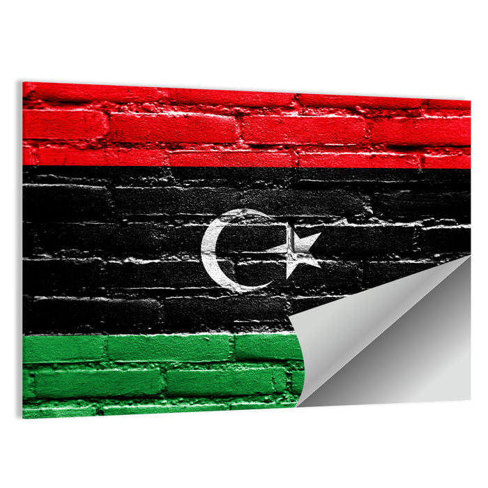 Libyan Flag on Distressed Brick Wall Art as a poster print