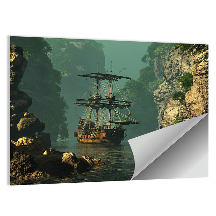 16th Century Sailing Ship in Gorge Wall Art as a poster print