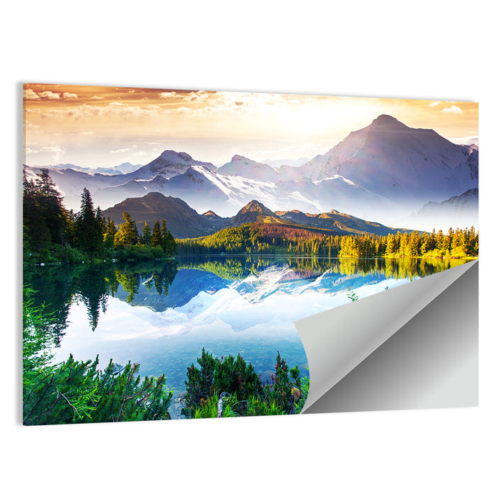 Sunlit Mountain Lake Reflection Wall Art as a poster print