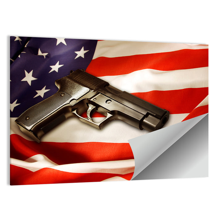 Pistol on Folded American Flag Wall Art as a poster print