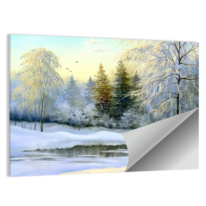 Golden Light on Frozen River Wall Art as a poster print