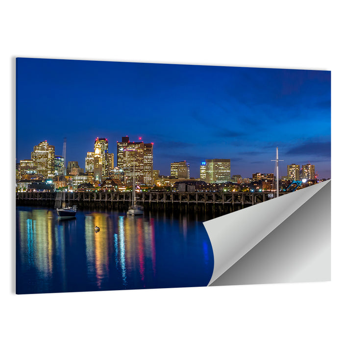 Boston Harbor Night Skyline Wall Art as a poster print