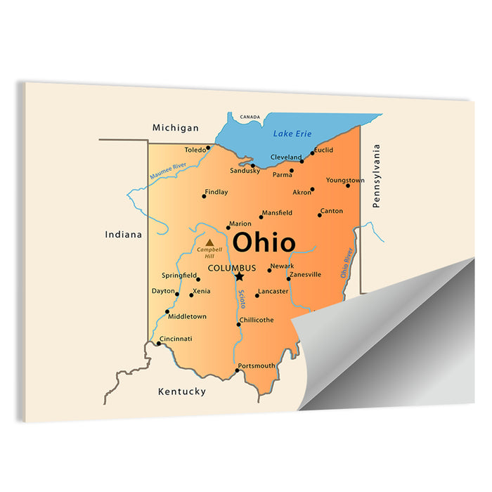 Ohio State Map Wall Art as a poster print