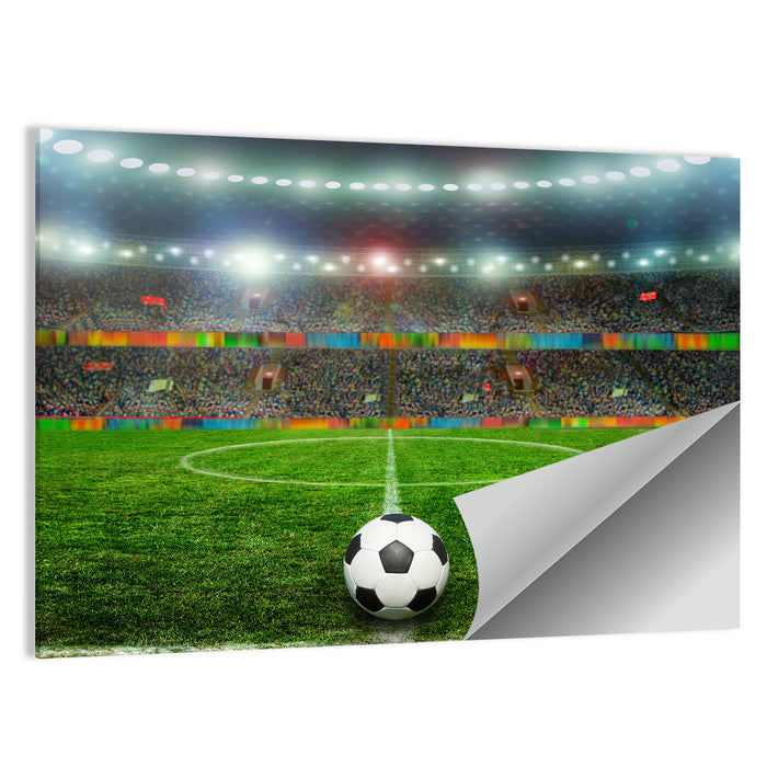 Soccer Ball Under Floodlights Wall Art as a poster print