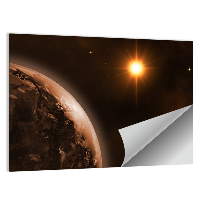 Crescent Planet with Golden Star and Moon Wall Art as a poster print