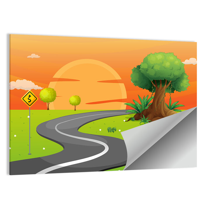 Winding Road Sunset Illustration Wall Art as a poster print