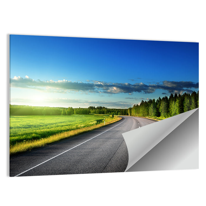 Curved Asphalt Road Through Forest Wall Art as a poster print