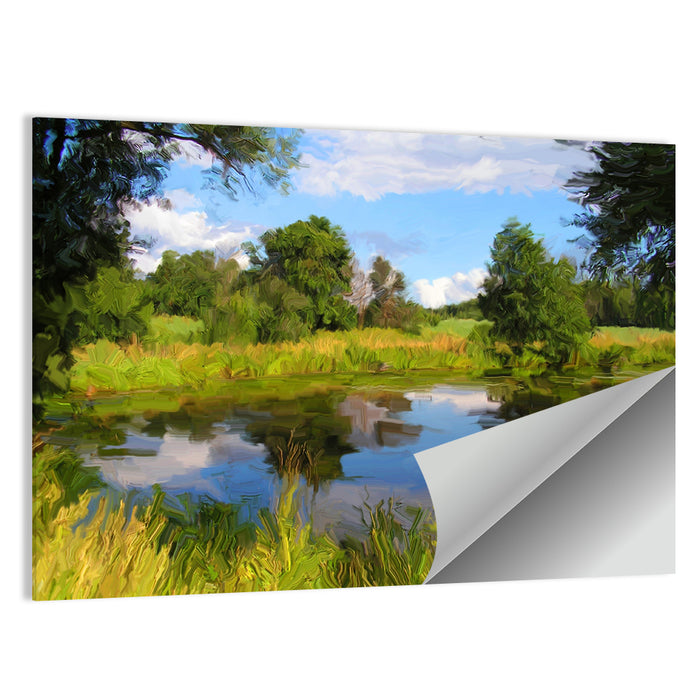 Blue Lake Reflection Illustration Wall Art as a poster print