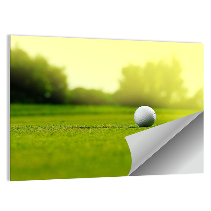 Dimpled Golf Ball on Putting Green Wall Art as a poster print