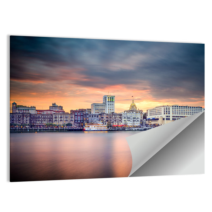 Savannah Riverfront Sunset Skyline Wall Art as a poster print