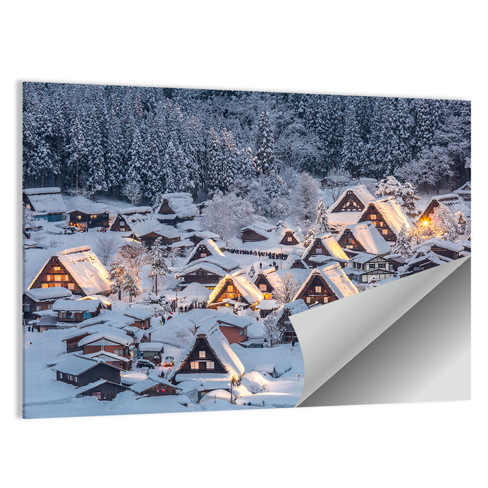Shirakawa-go Lighted Village Wall Art as a poster print