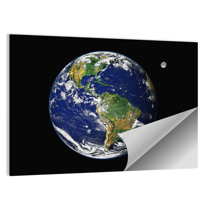 America from Space with Moon Wall Art as a poster print