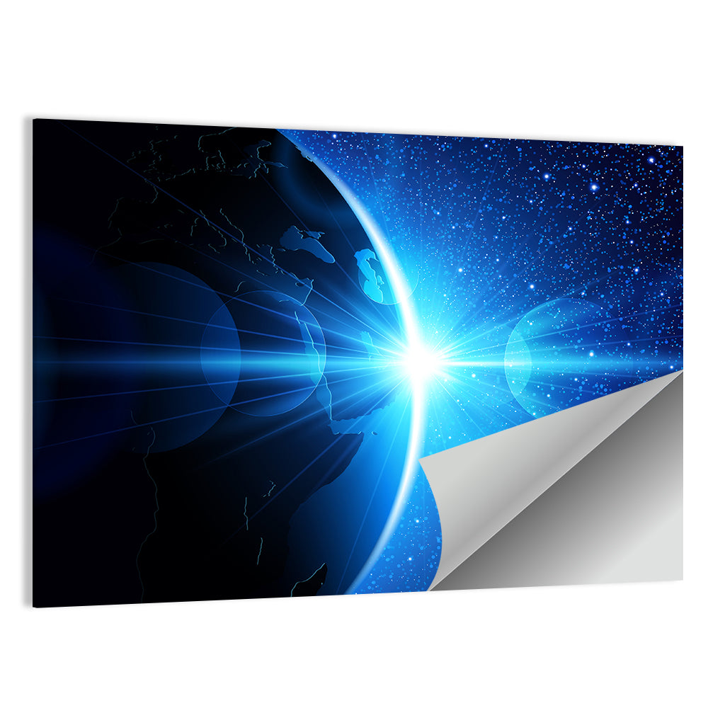 Planet Earth With Sunrise In Space Wall Art