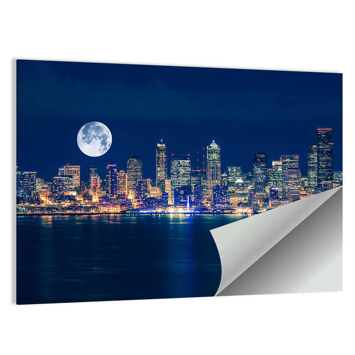 Seattle Skyline at Night Wall Art as a poster print