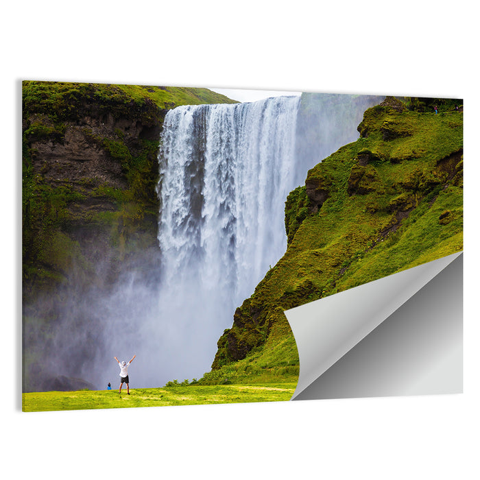 Skogafoss Waterfall with Moss Covered Cliffs Wall Art as a poster print