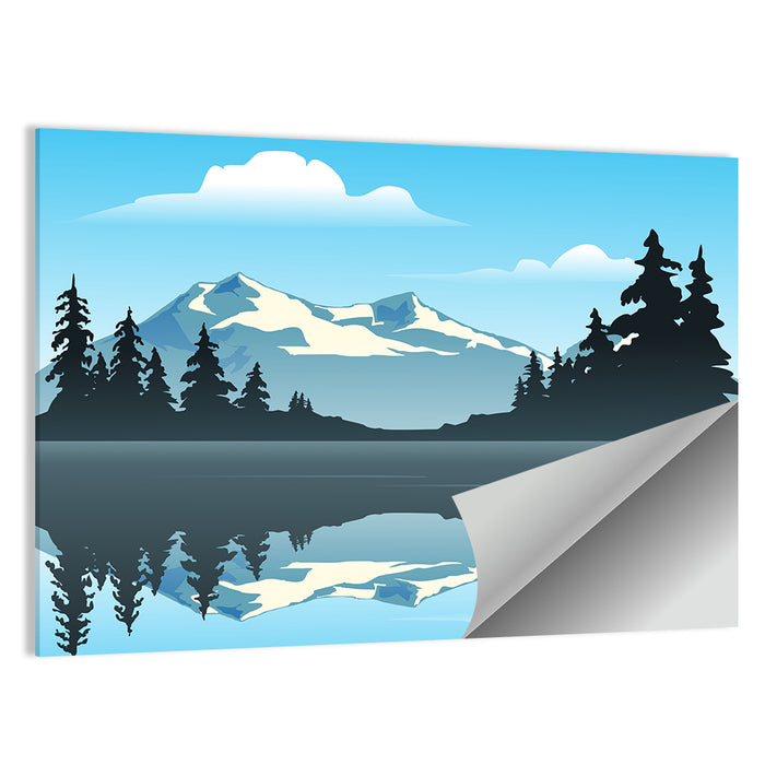 Mountain Lake Reflection Illustration Wall Art as a poster print