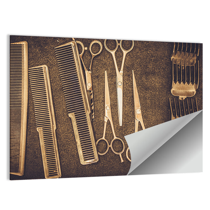 Barber Tools Flat Lay Wall Art as a poster print