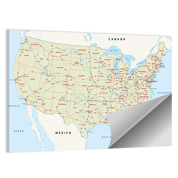 United States Interstate Map Wall Art as a poster print
