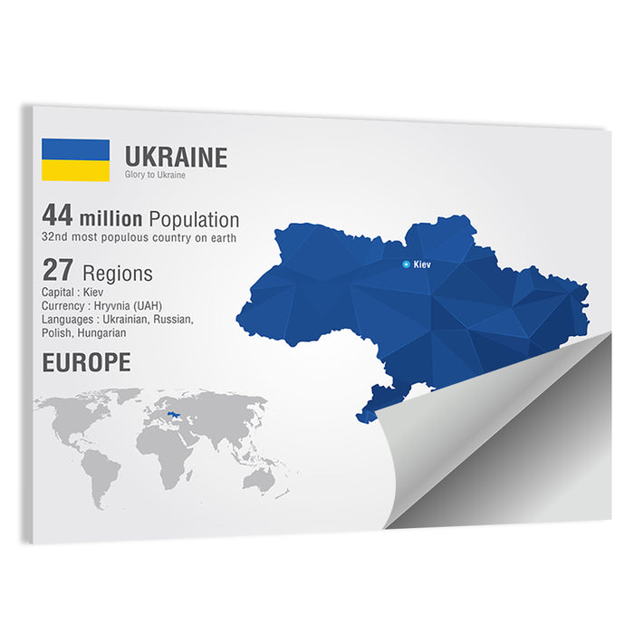 Stylized Ukraine Map Wall Art as a poster print