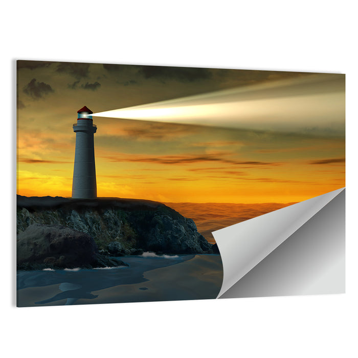 Solitary Lighthouse at Sunset Wall Art as a poster print