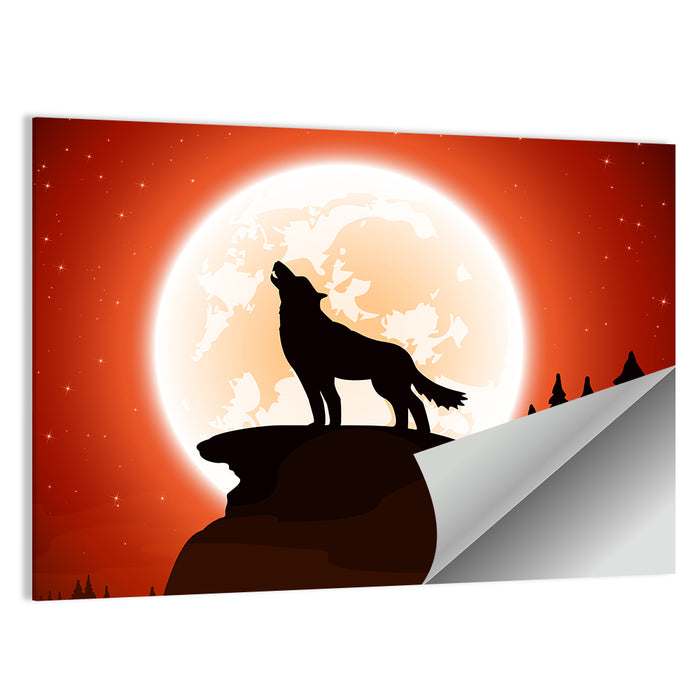 Howling Wolf Under Full Moon Wall Art as a poster print