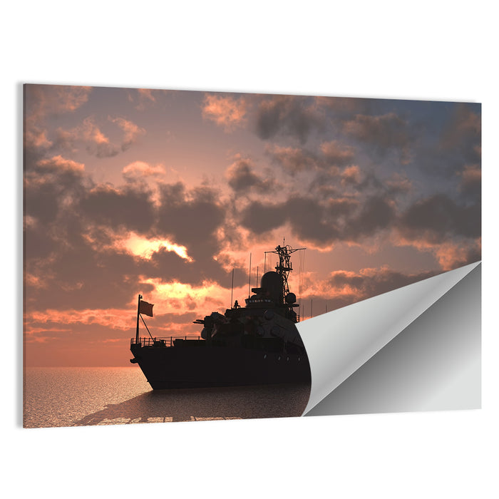 Warship Silhouette at Sunset Wall Art as a poster print