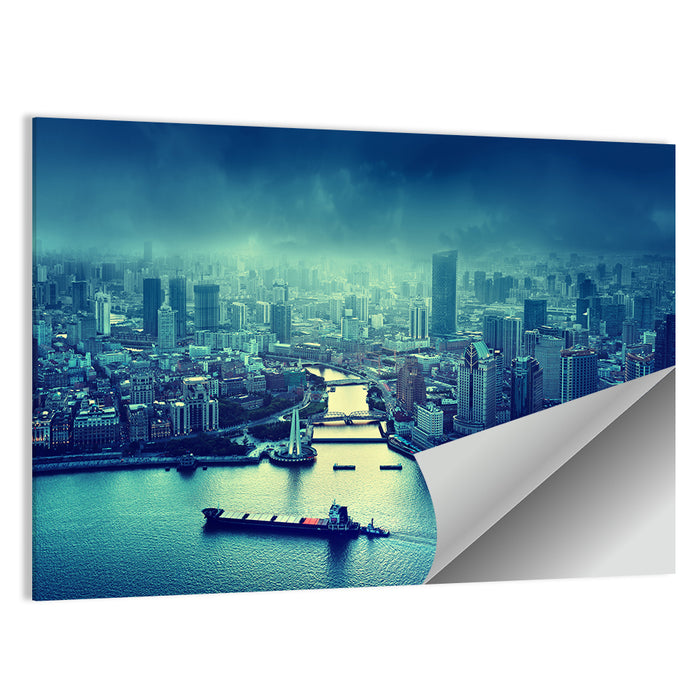 Shanghai Skyline at Sunset Wall Art as a poster print