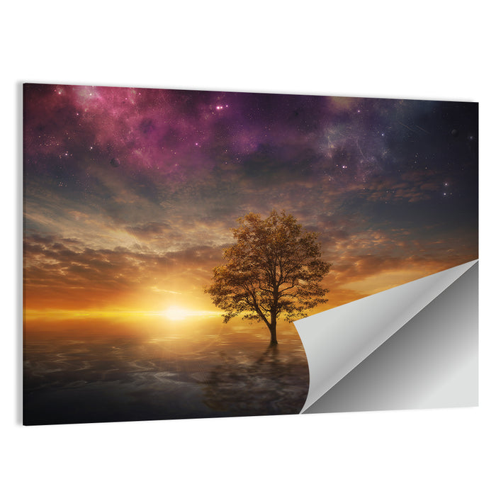 Surreal Tree Over Reflective Lake Wall Art as a poster print