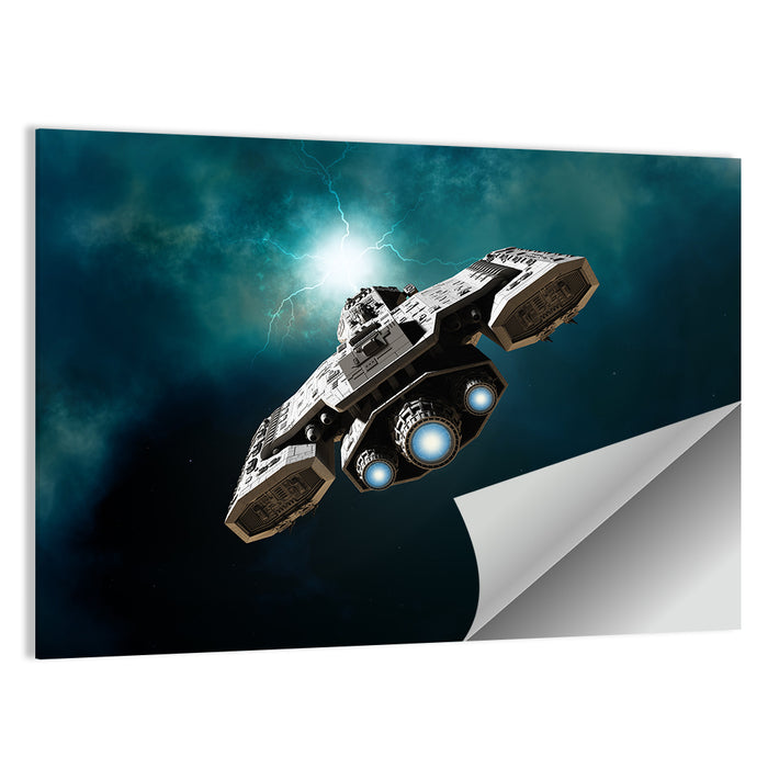 Low Angle Starship with Blue Thrusters Wall Art as a poster print