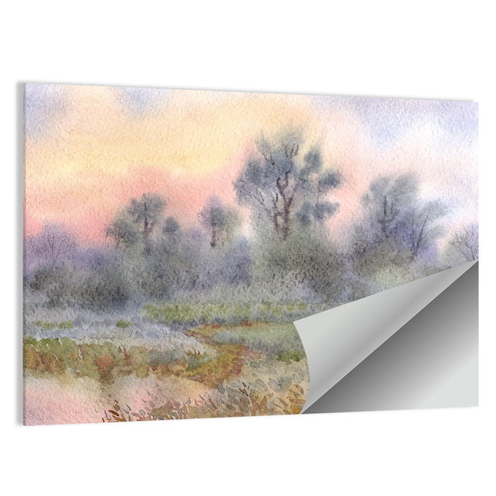Morning Mist Over Meadow Wall Art as a poster print