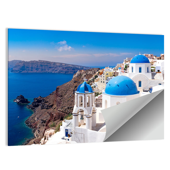Blue Dome Churches of Oia, Santorini Wall Art as a poster print