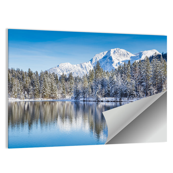 Snow Covered Alpine Lake Reflection Wall Art as a poster print