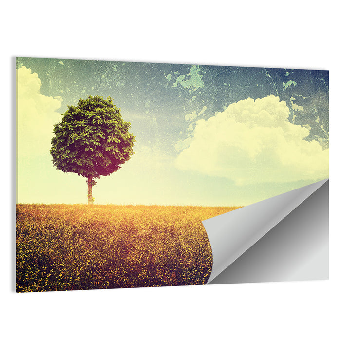 Vintage Field with Lone Tree Wall Art as a poster print