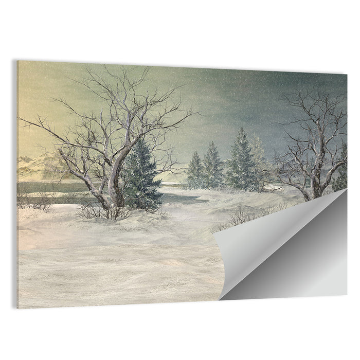 Snowy Pine Forest Fantasy Wall Art as a poster print