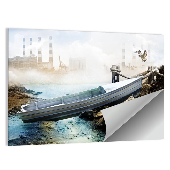 Aluminum Boat on Dry Lake Bed Wall Art as a poster print