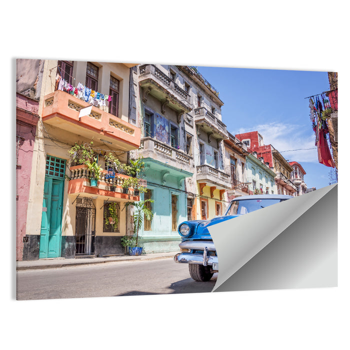 Vintage American Car on Colorful Street Wall Art as a poster print